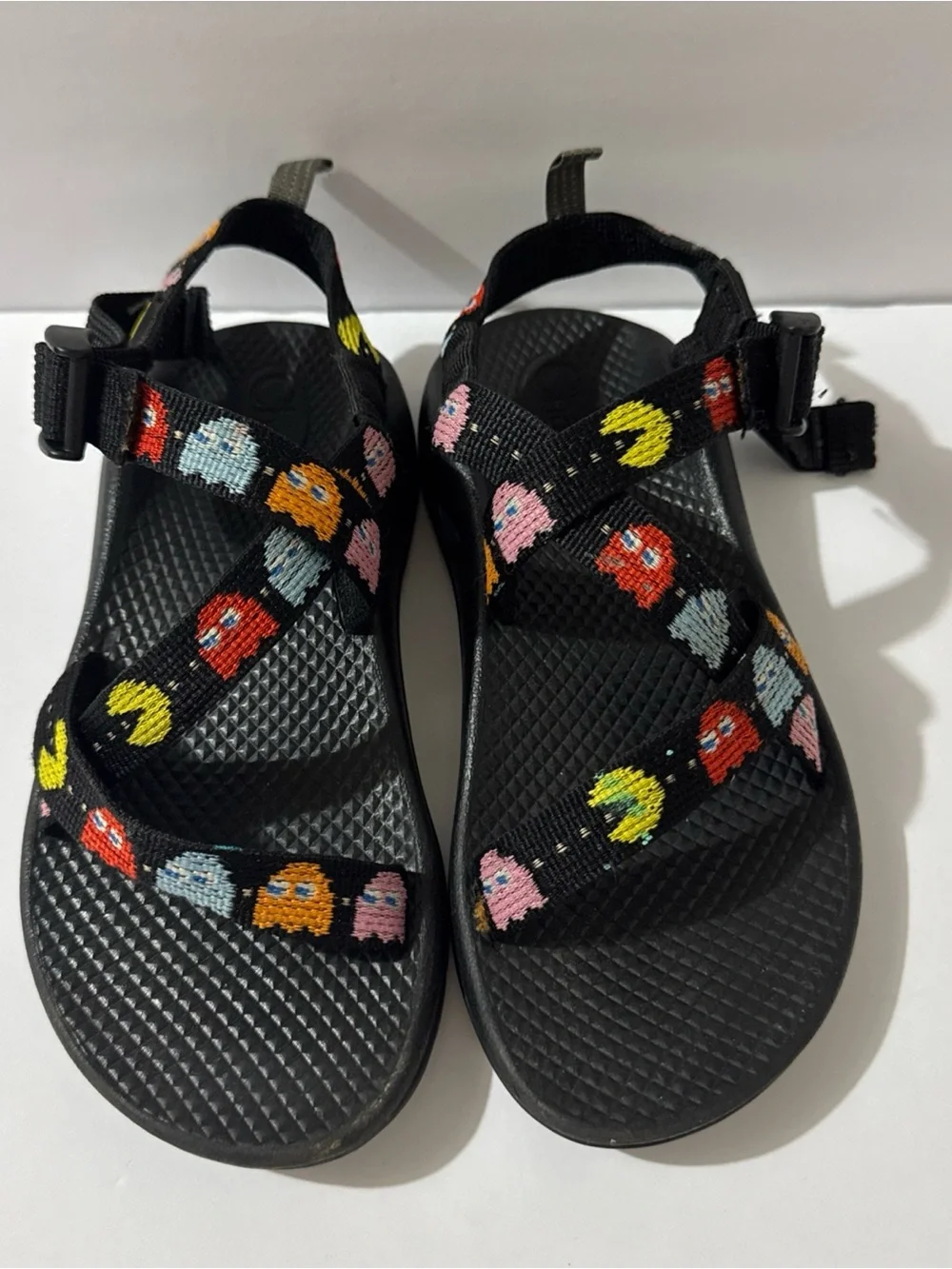 Chaco Kids Black Sandals with Colorful Retro Game Characters size 3